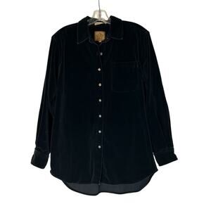 AMI Velvet Shirt Shacket Womens Size M Black 100% Cotton Loose Fit Comfy